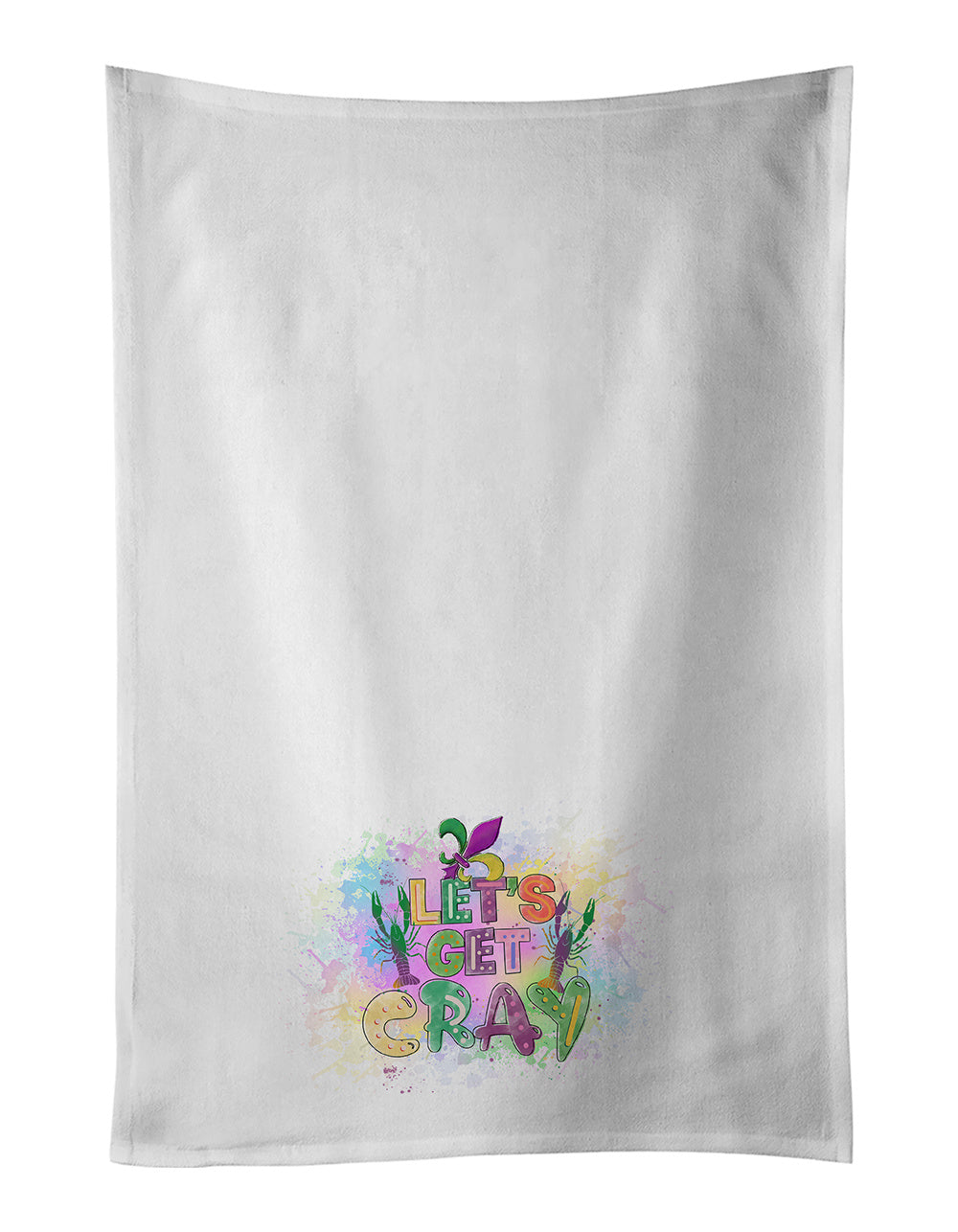 NEW Let's Get Cray Mardi Gras Kitchen Towel Set of 2 White Dish Towels Decorative Bathroom Hand towel for Hand, Face, Hair, Yoga, Tea, Dishcloth, 19 X 28", White