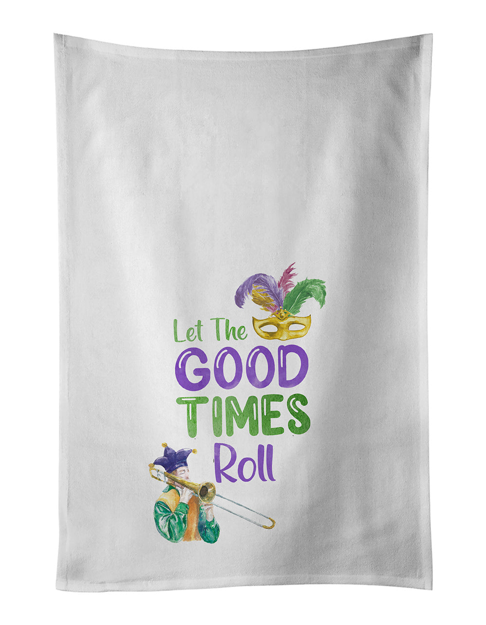 NEW Let the Good Times Roll Mardi Gras Kitchen Towel Set of 2 White Dish Towels Decorative Bathroom Hand towel for Hand, Face, Hair, Yoga, Tea, Dishcloth, 19 X 28", White