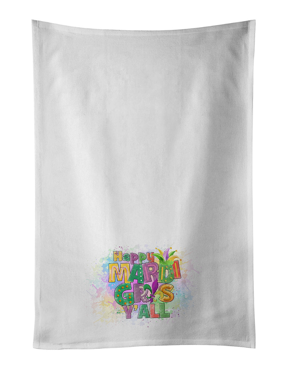 NEW Happy Mardi Gras Y'all Kitchen Towel Set of 2 White Dish Towels Decorative Bathroom Hand towel for Hand, Face, Hair, Yoga, Tea, Dishcloth, 19 X 28", White