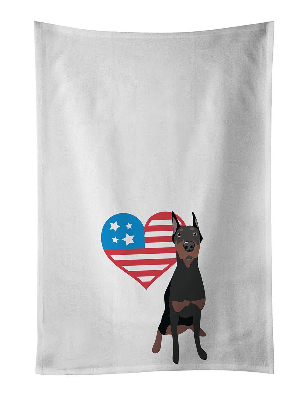 NEW Doberman Pinscher Black Cropped Ears Patriotic Kitchen Towel Set of 2 White Dish Towels Decorative Bathroom Hand towel for Hand, Face, Hair, Yoga, Tea, Dishcloth, 19 X 28", White