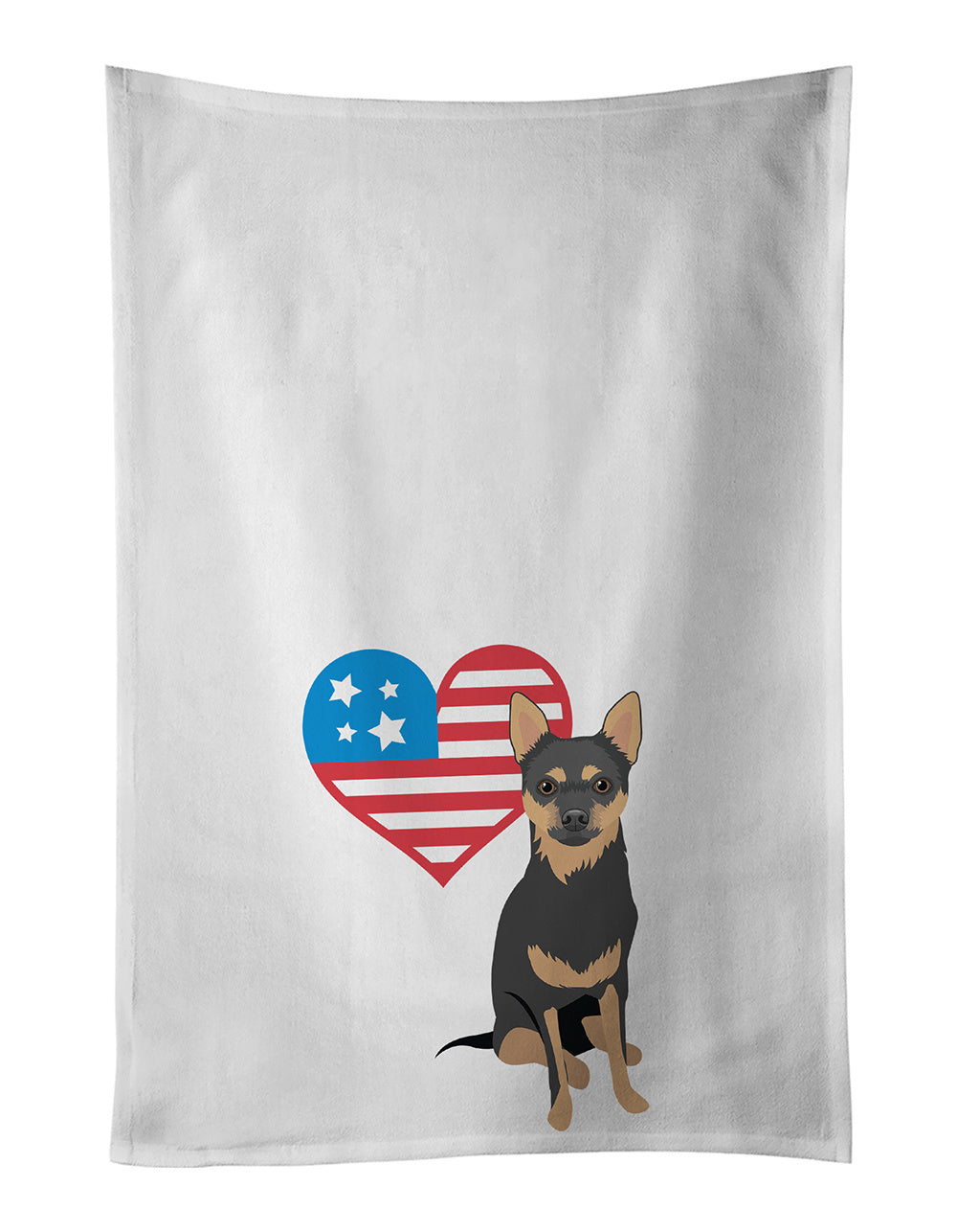 NEW Chihuahua Black and Tan #1 Patriotic Kitchen Towel Set of 2 White Dish Towels Decorative Bathroom Hand towel for Hand, Face, Hair, Yoga, Tea, Dishcloth, 19 X 28", White