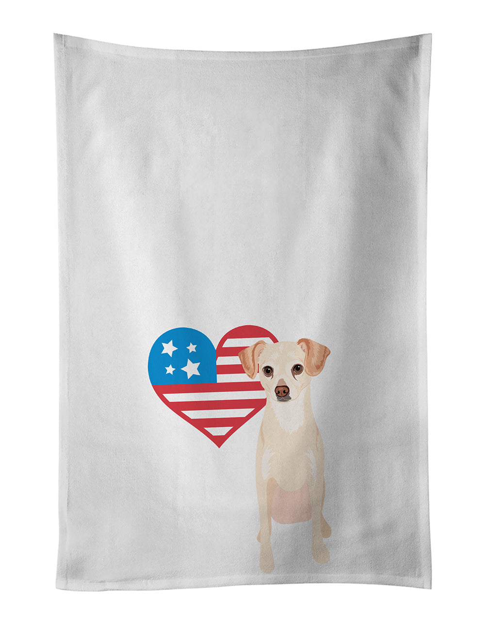 NEW Chihuahua Cream Patriotic Kitchen Towel Set of 2 White Dish Towels Decorative Bathroom Hand towel for Hand, Face, Hair, Yoga, Tea, Dishcloth, 19 X 28", White