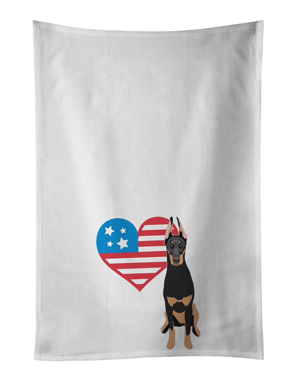 NEW Doberman Pinscher Black and Rust Ears Cropped Patriotic Kitchen Towel Set of 2 White Dish Towels Decorative Bathroom Hand towel for Hand, Face, Hair, Yoga, Tea, Dishcloth, 19 X 28", White