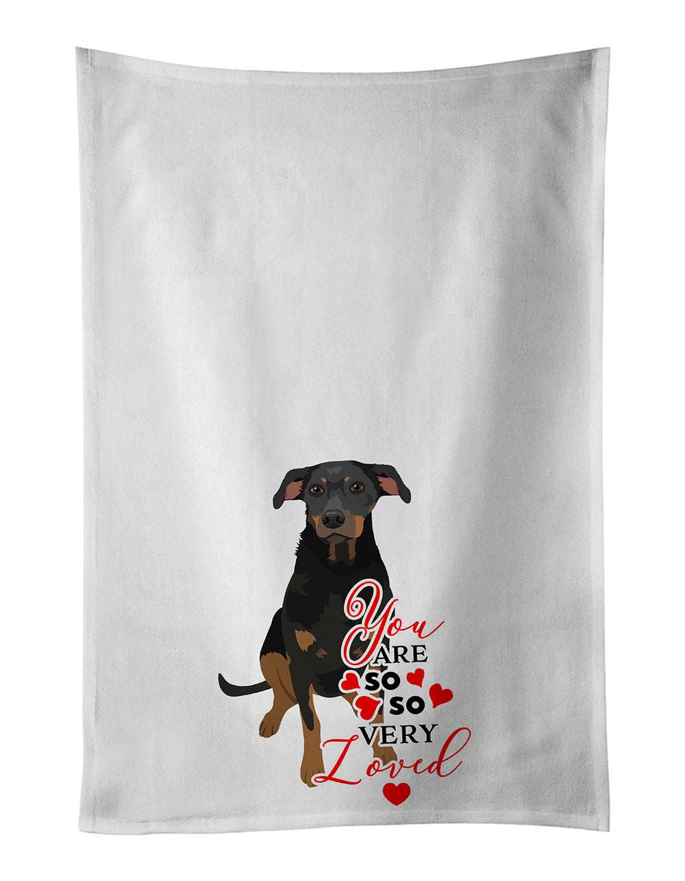 NEW Rottweiler Black and Tan #5 so Loved Kitchen Towel Set of 2 White Dish Towels Decorative Bathroom Hand towel for Hand, Face, Hair, Yoga, Tea, Dishcloth, 19 X 28", White