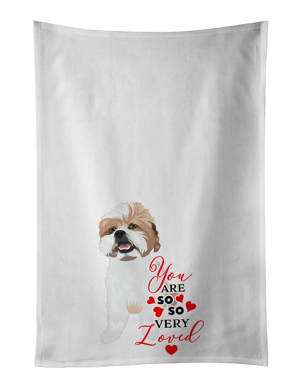 NEW Shih-Tzu Silver Gold and White #2 so Loved Kitchen Towel Set of 2 White Dish Towels Decorative Bathroom Hand towel for Hand, Face, Hair, Yoga, Tea, Dishcloth, 19 X 28", White