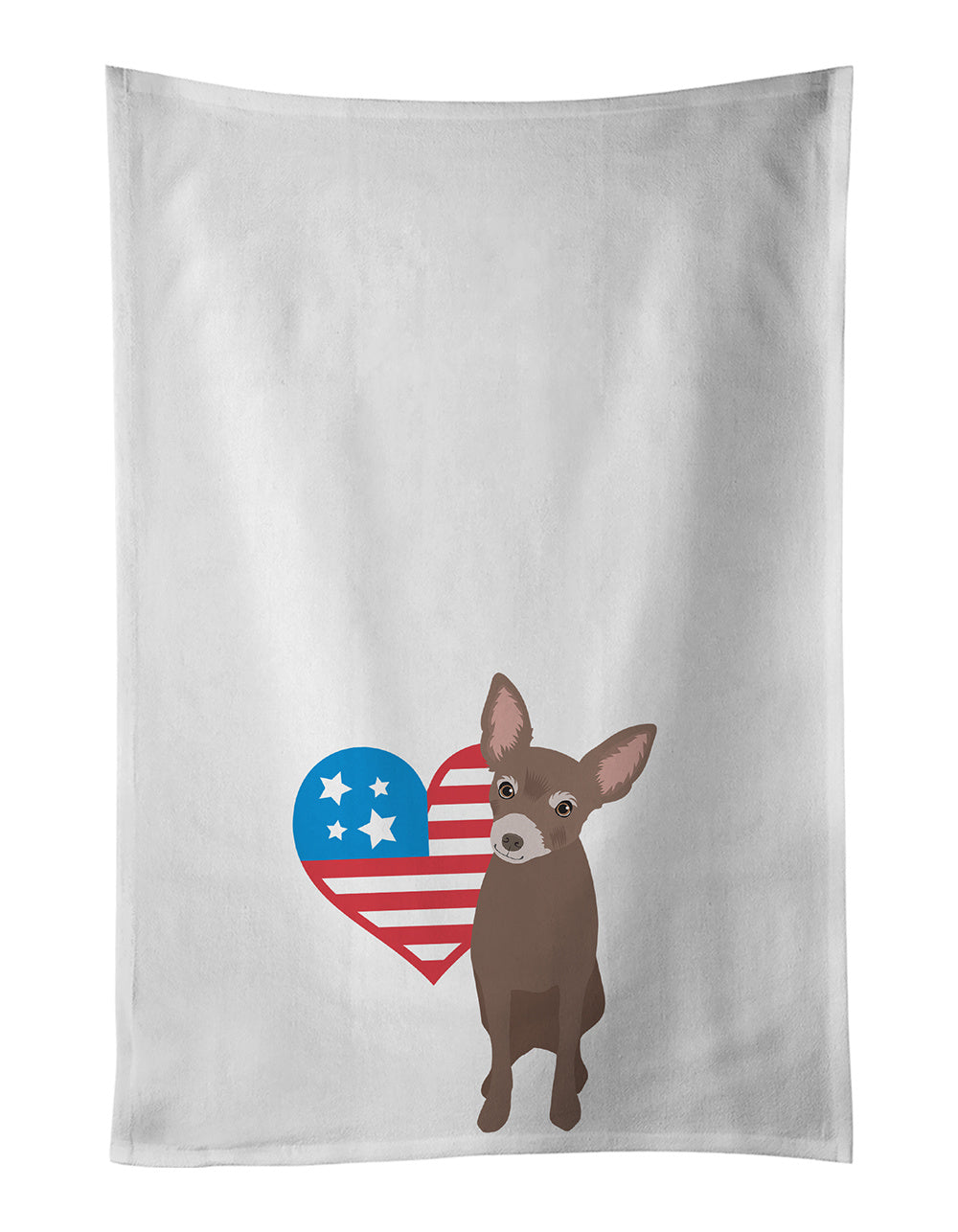 NEW Chihuahua Chocolate #2 Patriotic Kitchen Towel Set of 2 White Dish Towels Decorative Bathroom Hand towel for Hand, Face, Hair, Yoga, Tea, Dishcloth, 19 X 28", White