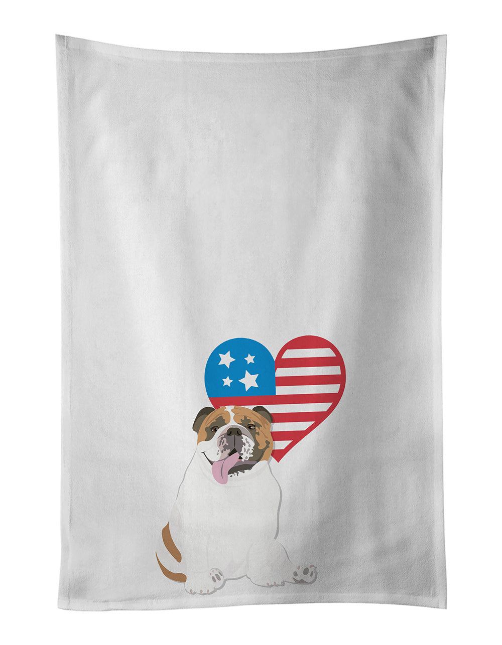 NEW English Bulldog Tricolor #1 Patriotic Kitchen Towel Set of 2 White Dish Towels Decorative Bathroom Hand towel for Hand, Face, Hair, Yoga, Tea, Dishcloth, 19 X 28", White