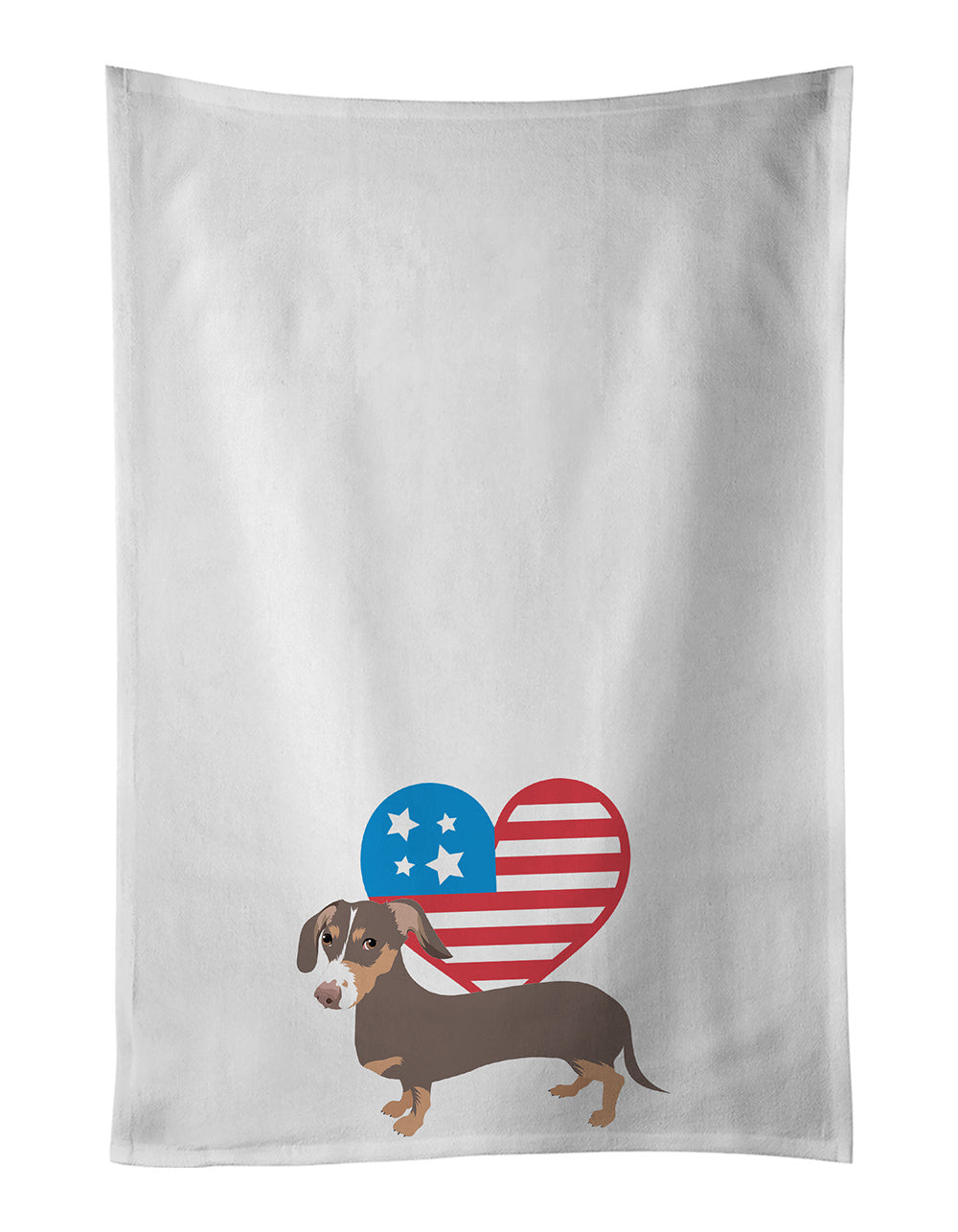 NEW Dachshund Chocolate and Tan Patriotic Kitchen Towel Set of 2 White Dish Towels Decorative Bathroom Hand towel for Hand, Face, Hair, Yoga, Tea, Dishcloth, 19 X 28", White