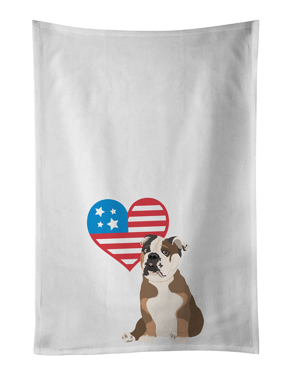 NEW English Bulldog Chocolate Tan Patriotic Kitchen Towel Set of 2 White Dish Towels Decorative Bathroom Hand towel for Hand, Face, Hair, Yoga, Tea, Dishcloth, 19 X 28", White