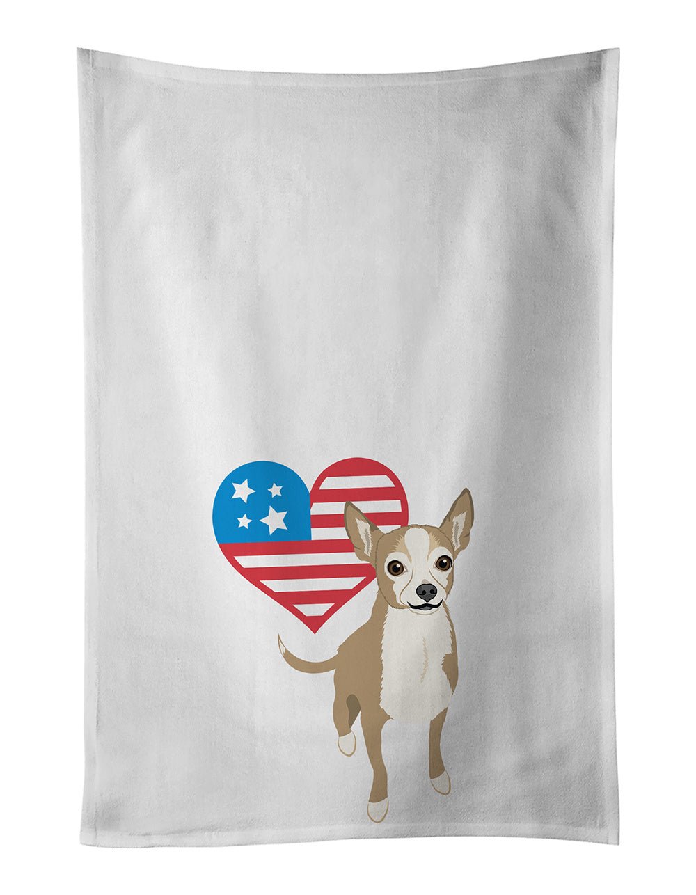 NEW Chihuahua Silver and Tan Patriotic Kitchen Towel Set of 2 White Dish Towels Decorative Bathroom Hand towel for Hand, Face, Hair, Yoga, Tea, Dishcloth, 19 X 28", White