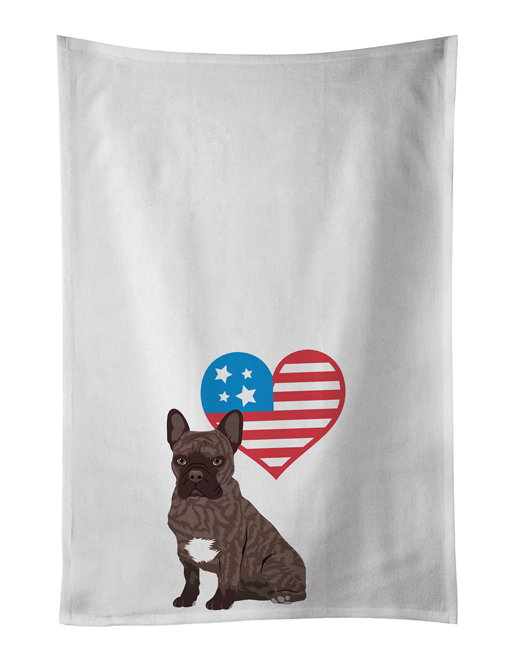 NEW French Bulldog Brindle #1 Patriotic Kitchen Towel Set of 2 White Dish Towels Decorative Bathroom Hand towel for Hand, Face, Hair, Yoga, Tea, Dishcloth, 19 X 28", White