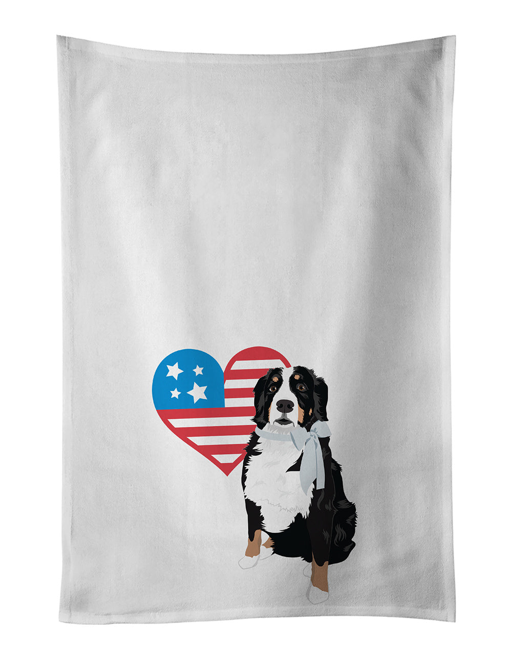 NEW Bernese Mountain Dog #3 Patriotic Kitchen Towel Set of 2 White Dish Towels Decorative Bathroom Hand towel for Hand, Face, Hair, Yoga, Tea, Dishcloth, 19 X 28", White