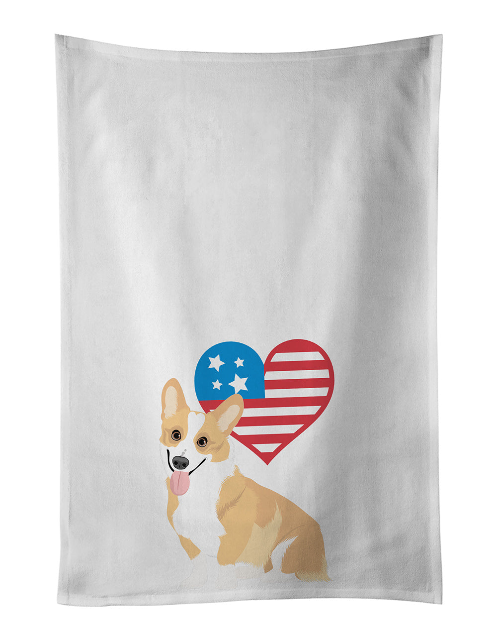 NEW Pembroke Corgi Red and White Patriotic Kitchen Towel Set of 2 White Dish Towels Decorative Bathroom Hand towel for Hand, Face, Hair, Yoga, Tea, Dishcloth, 19 X 28", White