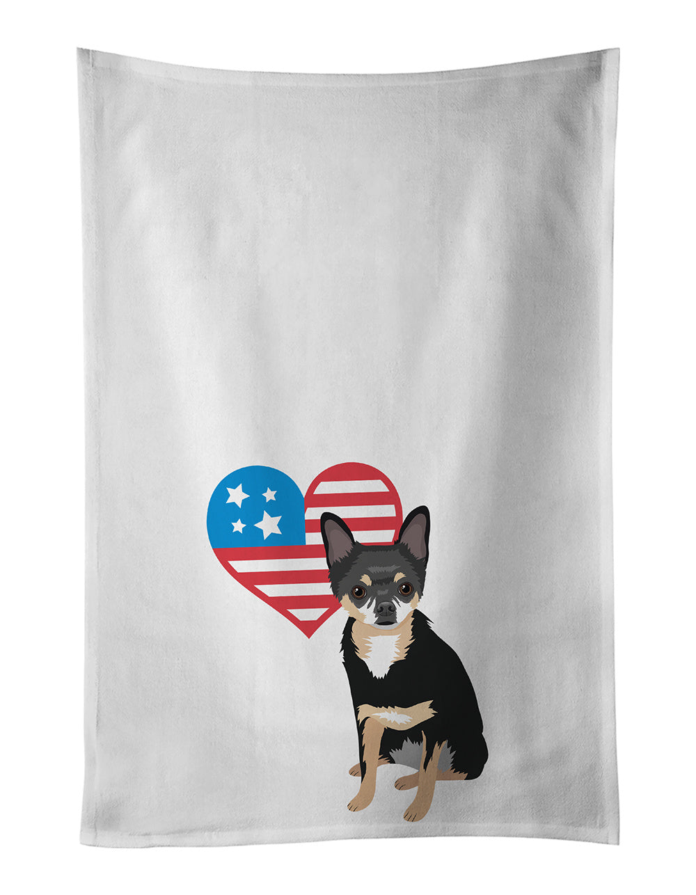 NEW Chihuahua Tricolor #2 Patriotic Kitchen Towel Set of 2 White Dish Towels Decorative Bathroom Hand towel for Hand, Face, Hair, Yoga, Tea, Dishcloth, 19 X 28", White