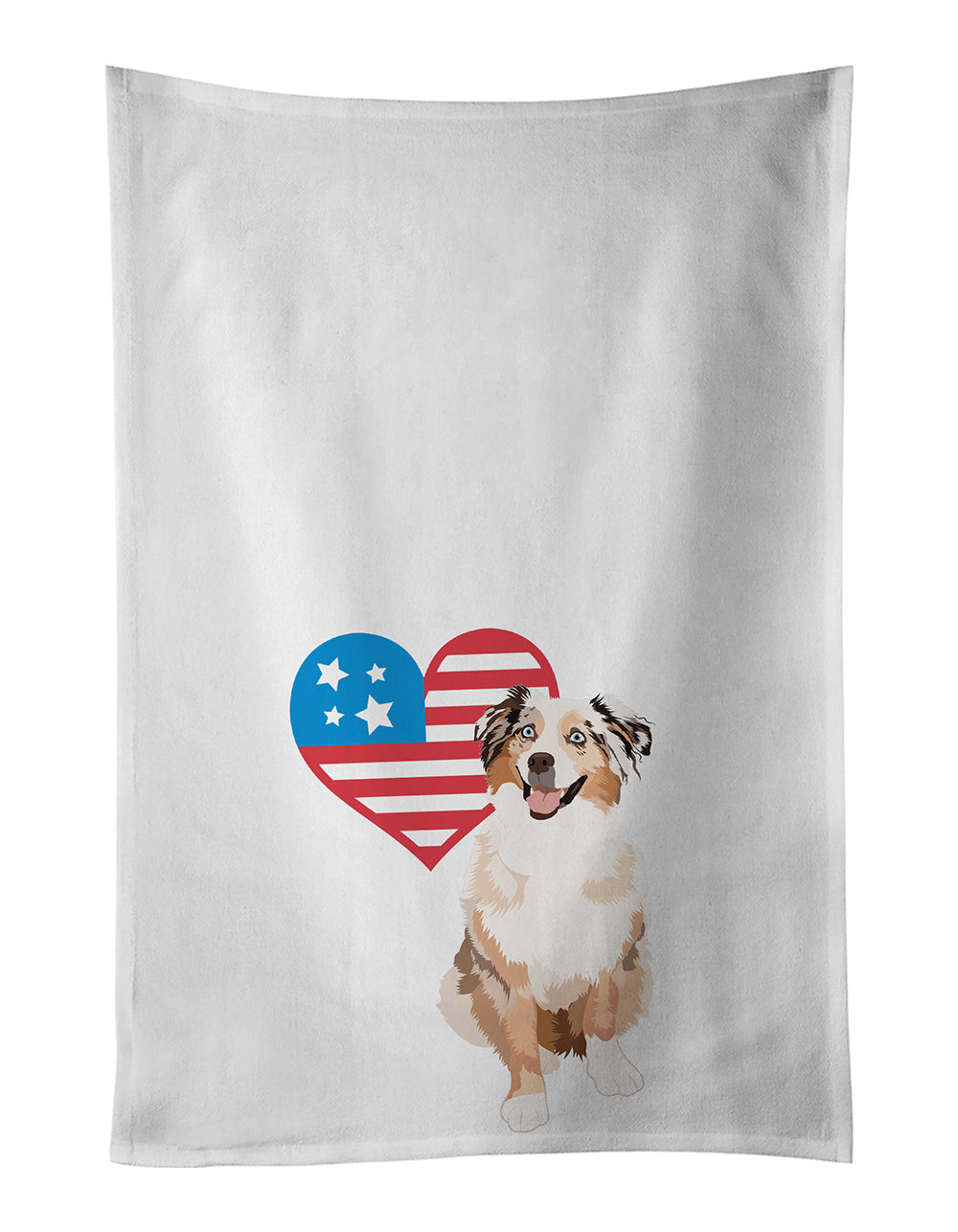 Australian Shepherd Red Merle Tricolor #2 Patriotic Kitchen Towel Set of 2 White Dish Towels Decorative Bathroom Hand towel for Hand, Face, Hair, Yoga, Tea, Dishcloth, 19 X 28", White