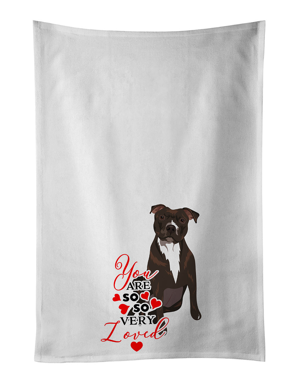 NEW Pit Bull Brindle #2 so Loved Kitchen Towel Set of 2 White Dish Towels Decorative Bathroom Hand towel for Hand, Face, Hair, Yoga, Tea, Dishcloth, 19 X 28", White