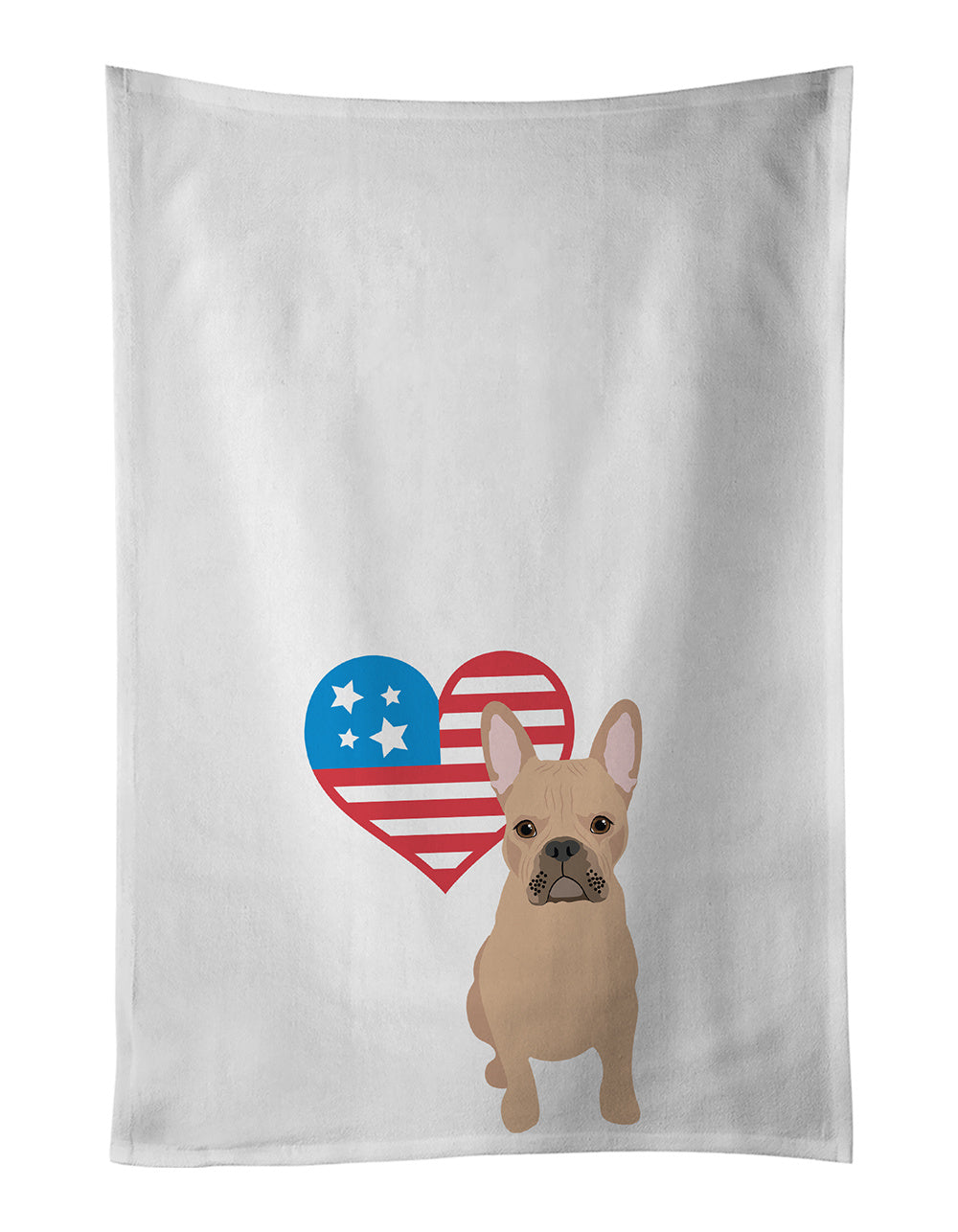 NEW French Bulldog Cream Patriotic Kitchen Towel Set of 2 White Dish Towels Decorative Bathroom Hand towel for Hand, Face, Hair, Yoga, Tea, Dishcloth, 19 X 28", White