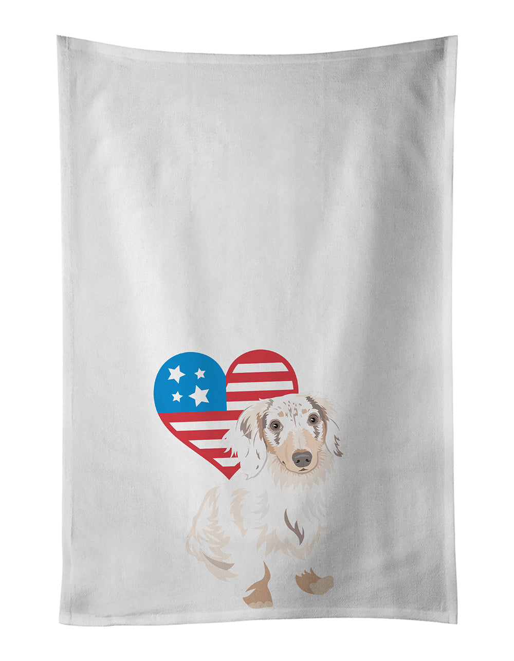 NEW Dachshund Dapple #2 Patriotic Kitchen Towel Set of 2 White Dish Towels Decorative Bathroom Hand towel for Hand, Face, Hair, Yoga, Tea, Dishcloth, 19 X 28", White