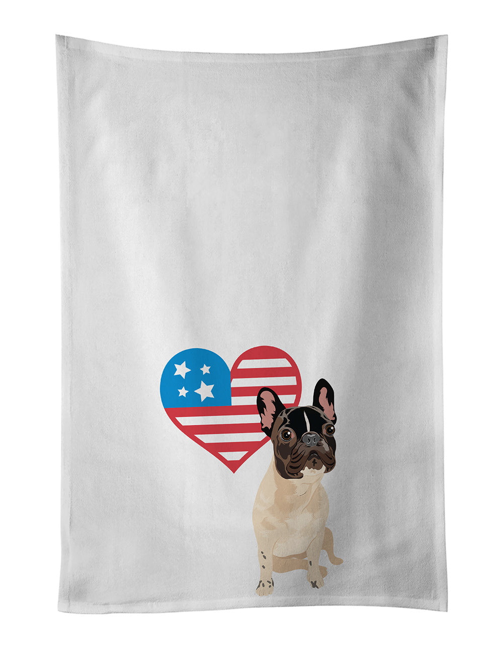 NEW French Bulldog Fawn #3 Patriotic Kitchen Towel Set of 2 White Dish Towels Decorative Bathroom Hand towel for Hand, Face, Hair, Yoga, Tea, Dishcloth, 19 X 28", White