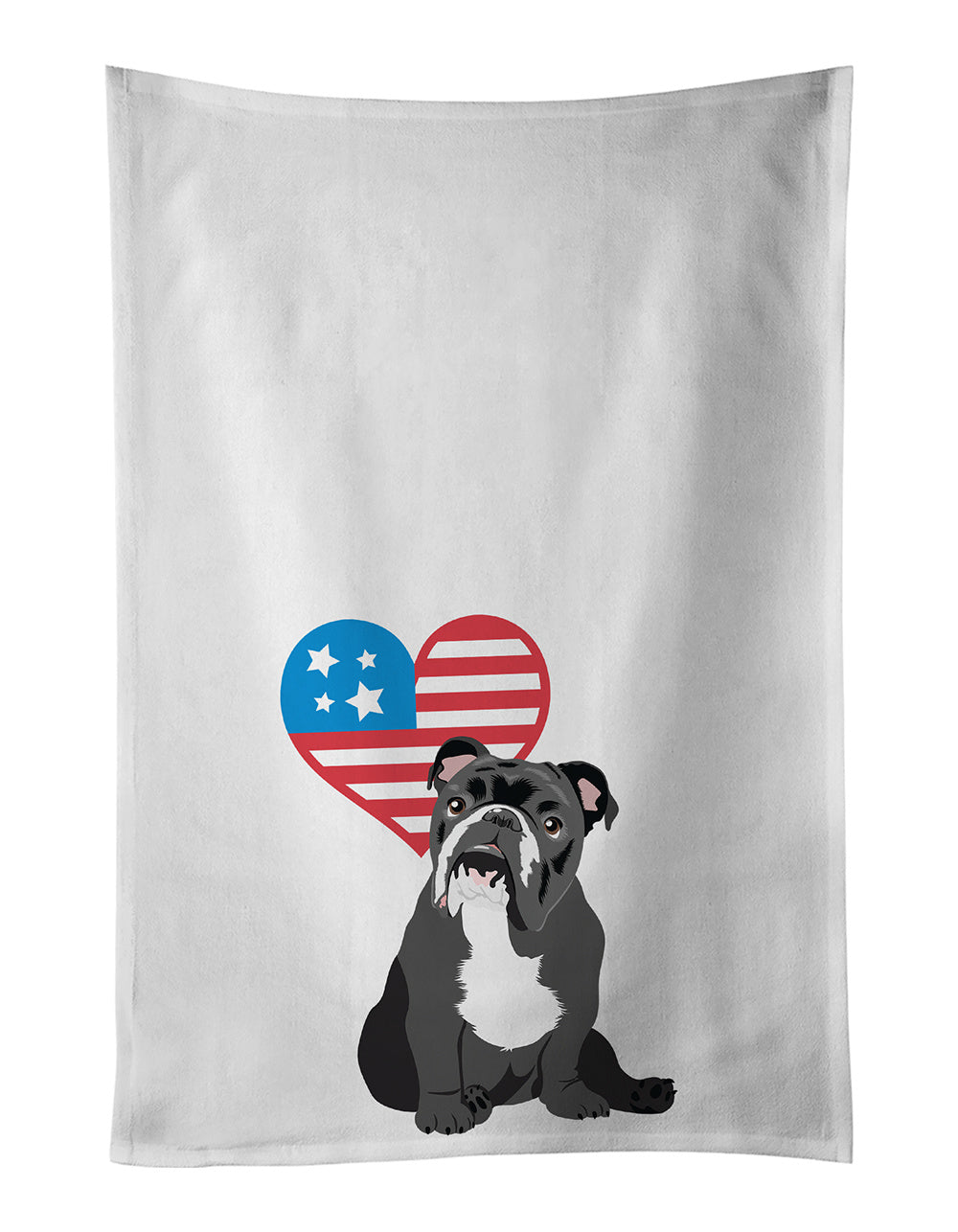 NEW English Bulldog Black and White Patriotic Kitchen Towel Set of 2 White Dish Towels Decorative Bathroom Hand towel for Hand, Face, Hair, Yoga, Tea, Dishcloth, 19 X 28", White