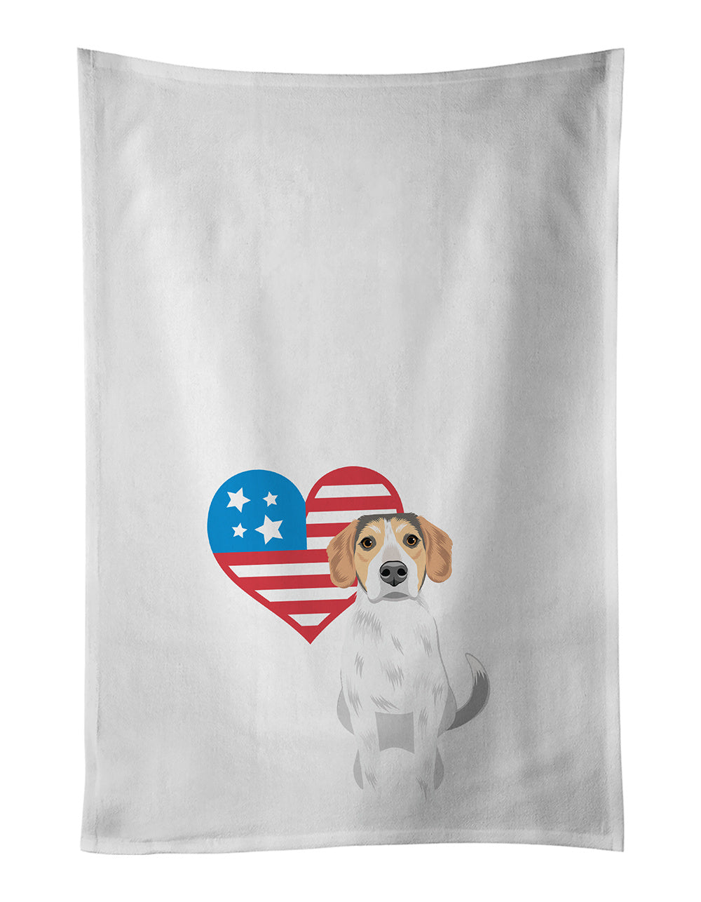 NEW Beagle Tricolor #2 Patriotic Kitchen Towel Set of 2 White Dish Towels Decorative Bathroom Hand towel for Hand, Face, Hair, Yoga, Tea, Dishcloth, 19 X 28", White