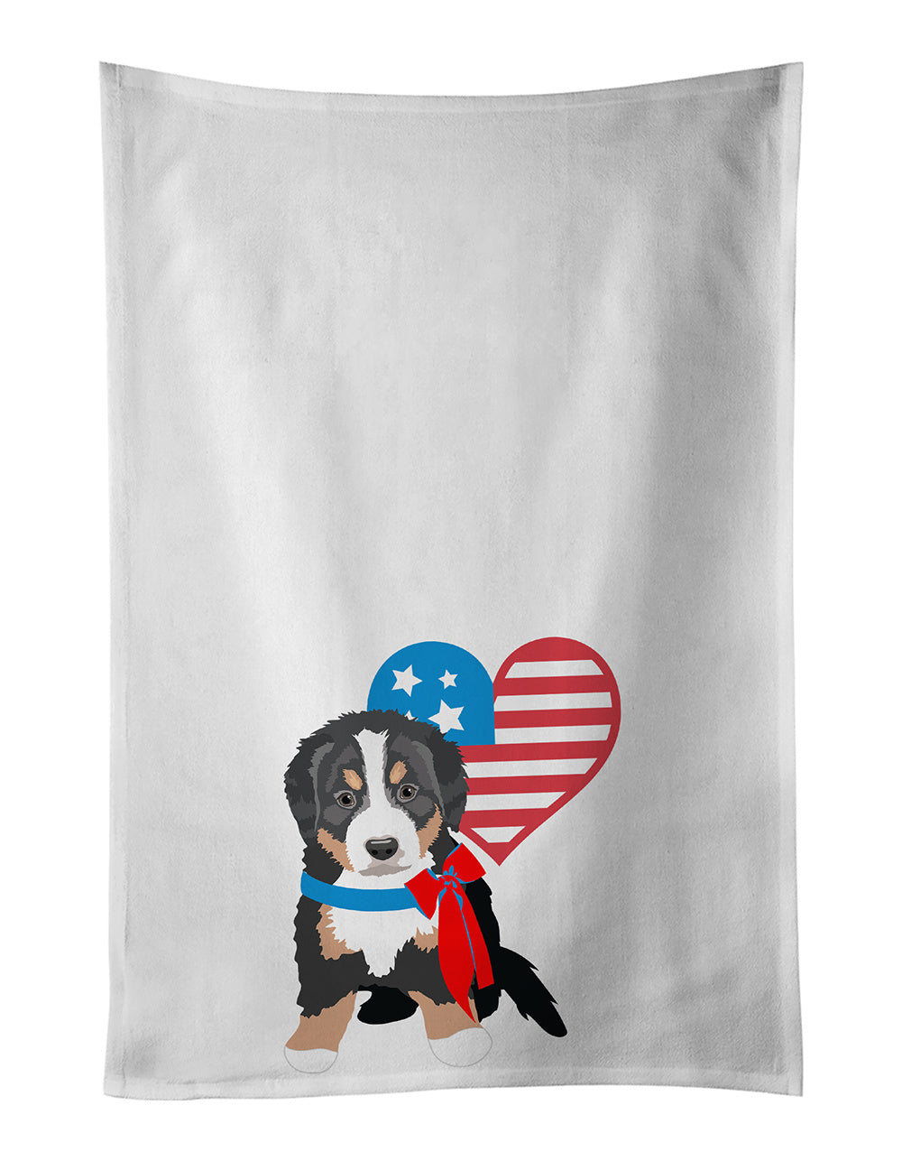 NEW Bernese Mountain Dog Puppy #1 Patriotic Kitchen Towel Set of 2 White Dish Towels Decorative Bathroom Hand towel for Hand, Face, Hair, Yoga, Tea, Dishcloth, 19 X 28", White