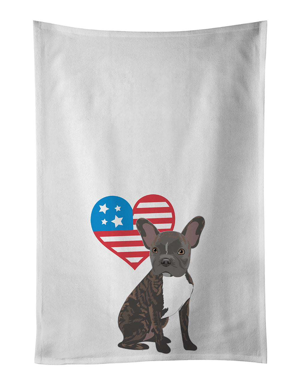 French Bulldog Brindle #2 Patriotic Kitchen Towel Set of 2 White Dish Towels Decorative Bathroom Hand towel for Hand, Face, Hair, Yoga, Tea, Dishcloth, 19 X 28", White