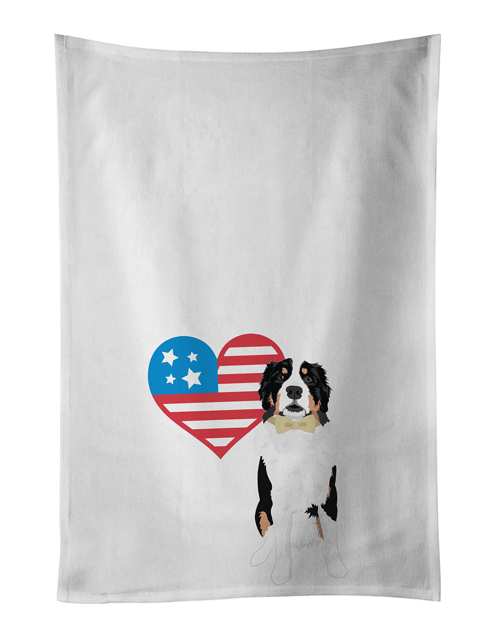 Bernese Mountain Dog #2 Patriotic Kitchen Towel Set of 2 White Dish Towels Decorative Bathroom Hand towel for Hand, Face, Hair, Yoga, Tea, Dishcloth, 19 X 28", White