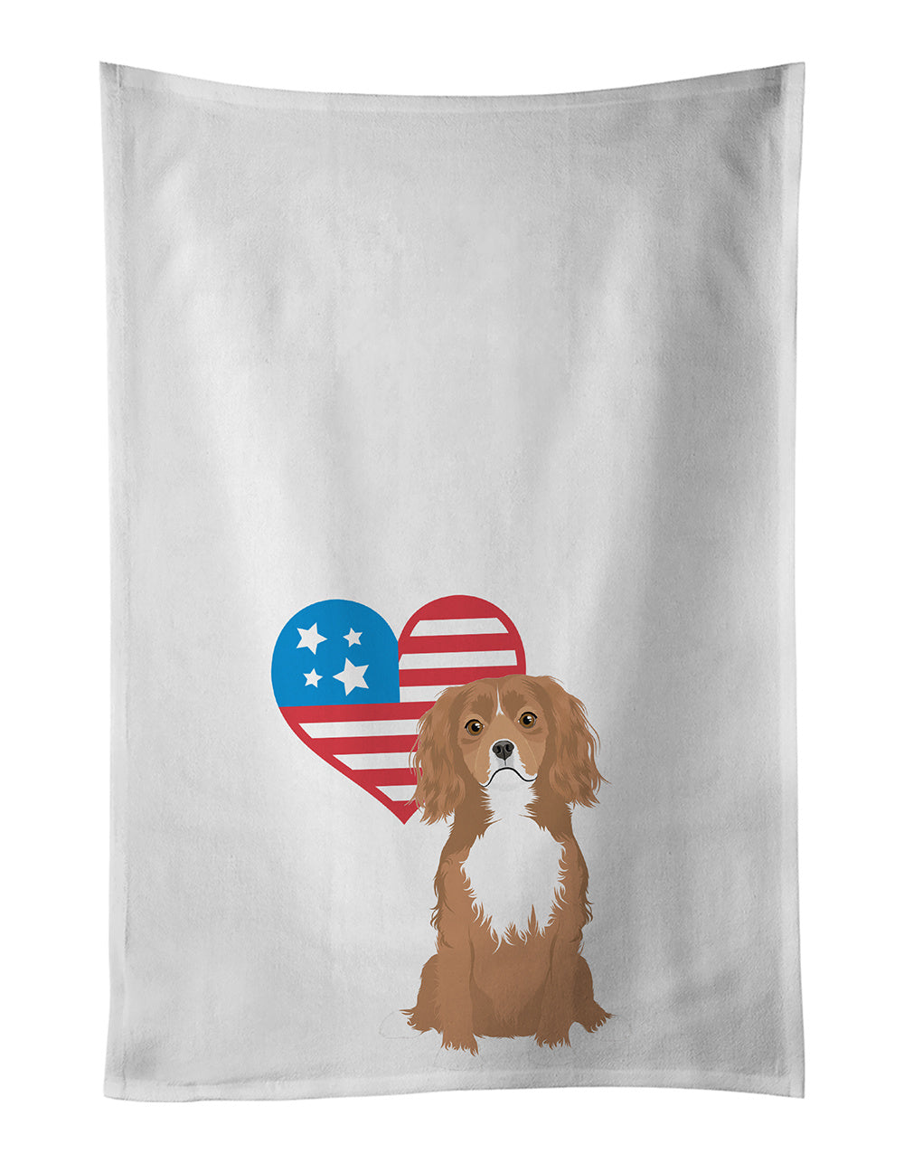 NEW Cavalier King Charles Spaniel Ruby Patriotic Kitchen Towel Set of 2 White Dish Towels Decorative Bathroom Hand towel for Hand, Face, Hair, Yoga, Tea, Dishcloth, 19 X 28", White