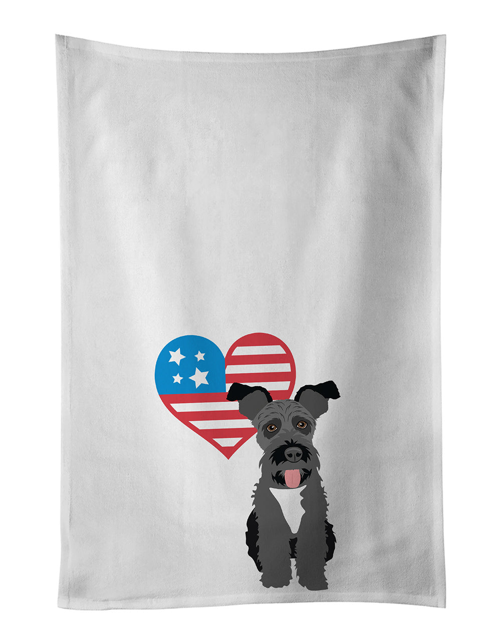 NEW Schnauzer Black #3 Patriotic Kitchen Towel Set of 2 White Dish Towels Decorative Bathroom Hand towel for Hand, Face, Hair, Yoga, Tea, Dishcloth, 19 X 28", White