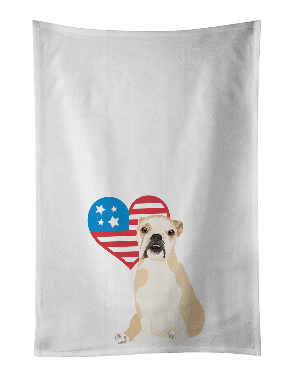 NEW English Bulldog Fawn Puppy Patriotic Kitchen Towel Set of 2 White Dish Towels Decorative Bathroom Hand towel for Hand, Face, Hair, Yoga, Tea, Dishcloth, 19 X 28", White