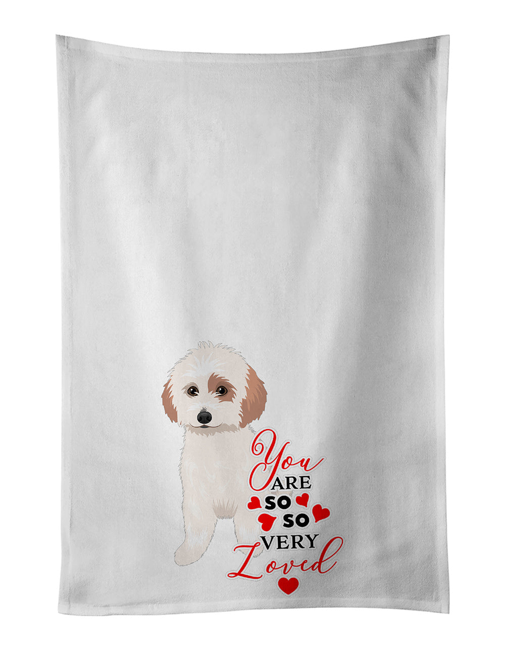 Shih-Tzu White and Red so Loved Kitchen Towel Set of 2 White Dish Towels Decorative Bathroom Hand towel for Hand, Face, Hair, Yoga, Tea, Dishcloth, 19 X 28", White