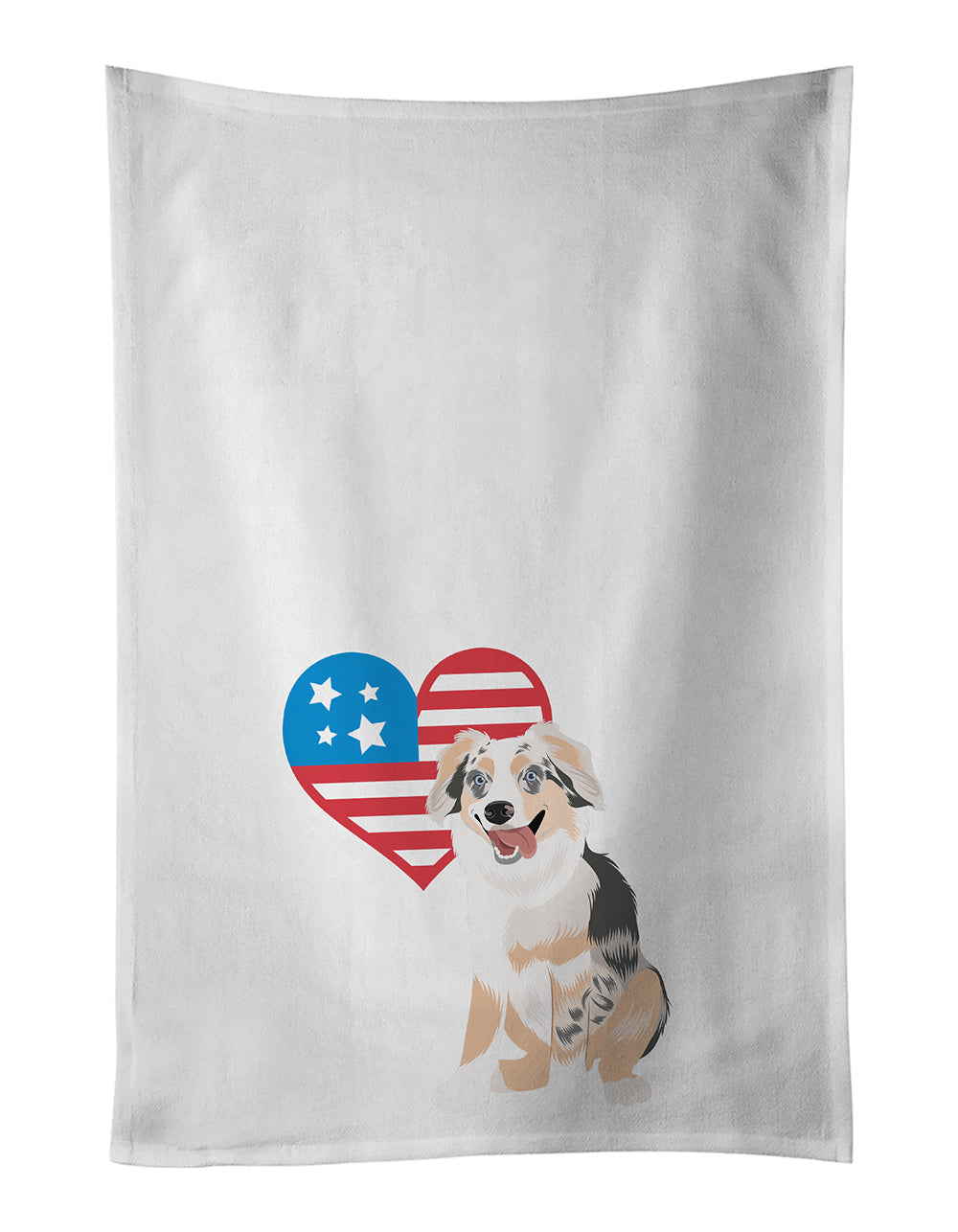 NEW Australian Shepherd Blue Merle Puppy #1 Patriotic Kitchen Towel Set of 2 White Dish Towels Decorative Bathroom Hand towel for Hand, Face, Hair, Yoga, Tea, Dishcloth, 19 X 28", White