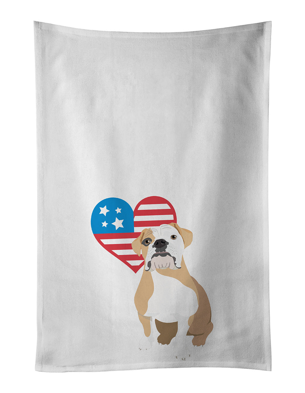 NEW English Bulldog Fawn and White Patriotic Kitchen Towel Set of 2 White Dish Towels Decorative Bathroom Hand towel for Hand, Face, Hair, Yoga, Tea, Dishcloth, 19 X 28", White