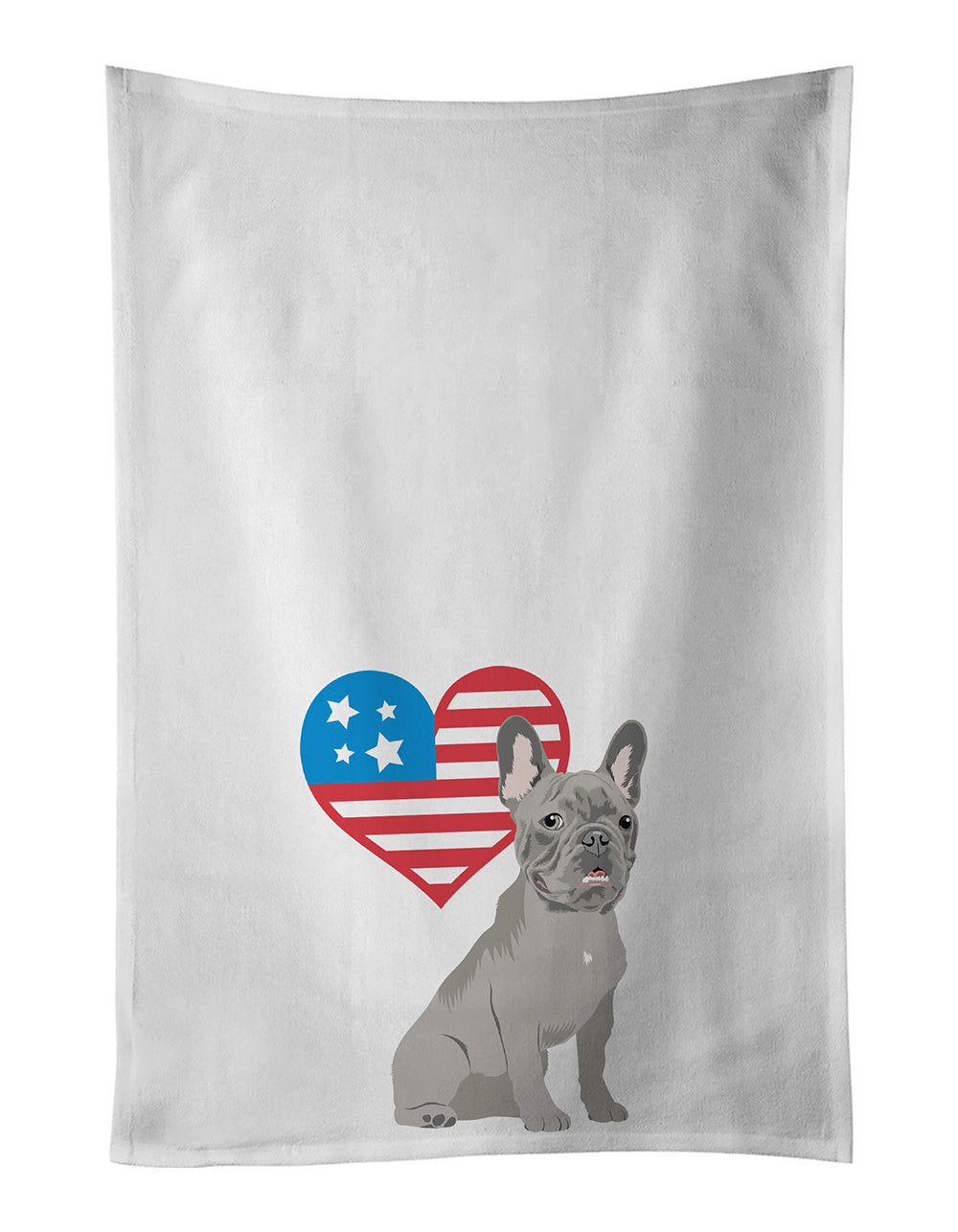 NEW French Bulldog Blue Patriotic Kitchen Towel Set of 2 White Dish Towels Decorative Bathroom Hand towel for Hand, Face, Hair, Yoga, Tea, Dishcloth, 19 X 28", White