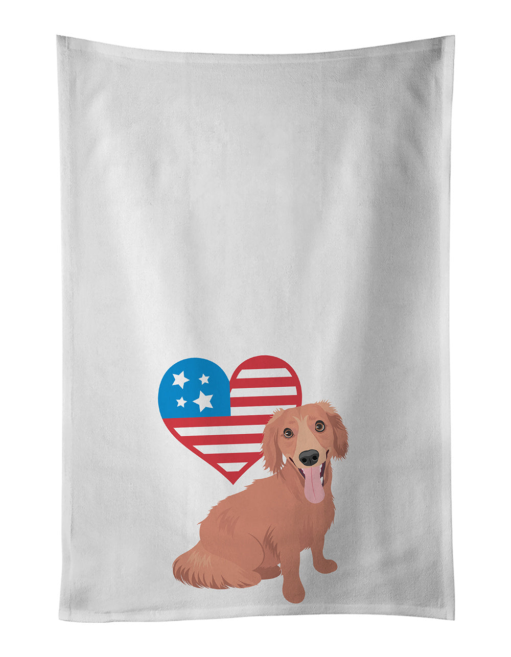 NEW Dachshund Red #1 Patriotic Kitchen Towel Set of 2 White Dish Towels Decorative Bathroom Hand towel for Hand, Face, Hair, Yoga, Tea, Dishcloth, 19 X 28", White