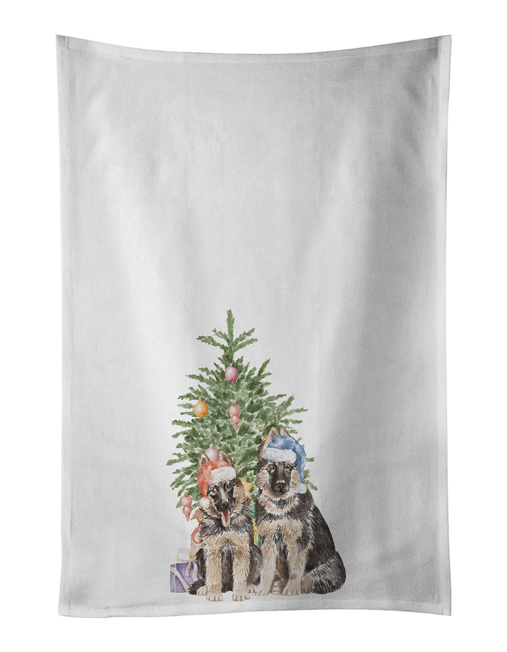 NEW German Shepherd Momma Baby Christmas Presents and Tree Kitchen Towel Set of 2 White Dish Towels Decorative Bathroom Hand towel for Hand, Face, Hair, Yoga, Tea, Dishcloth, 19 X 28", White