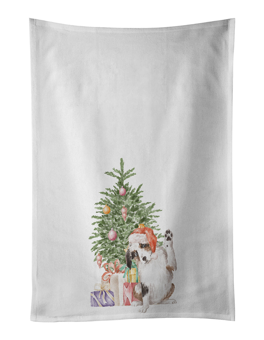 NEW Australian Shepherd High Five Christmas Presents and Tree Kitchen Towel Set of 2 White Dish Towels Decorative Bathroom Hand towel for Hand, Face, Hair, Yoga, Tea, Dishcloth, 19 X 28", White