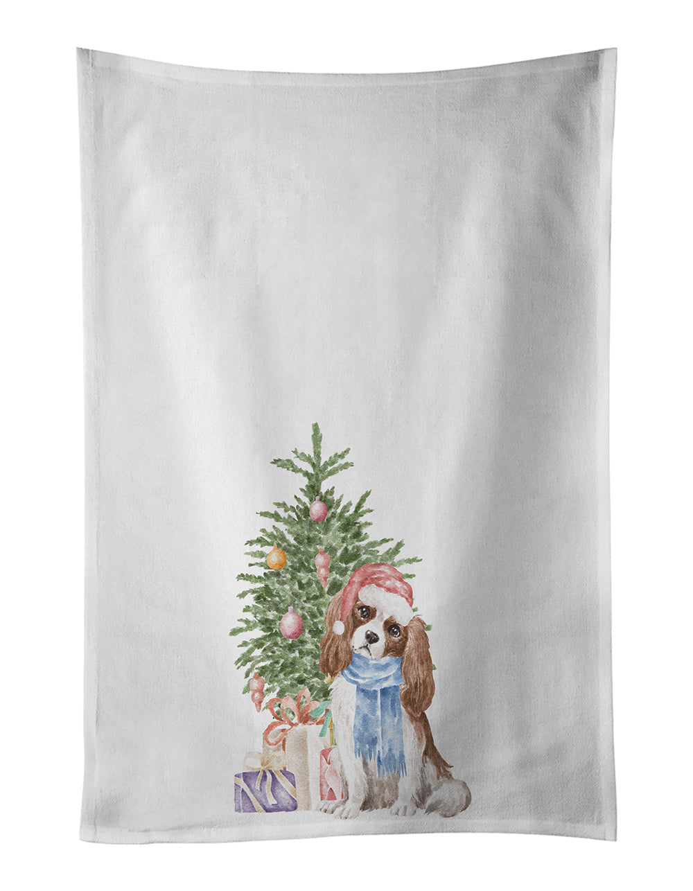 NEW Cavalier Spaniel Tricolor Blenheim Christmas Presents and Tree Kitchen Towel Set of 2 White Dish Towels Decorative Bathroom Hand towel for Hand, Face, Hair, Yoga, Tea, Dishcloth, 19 X 28", White