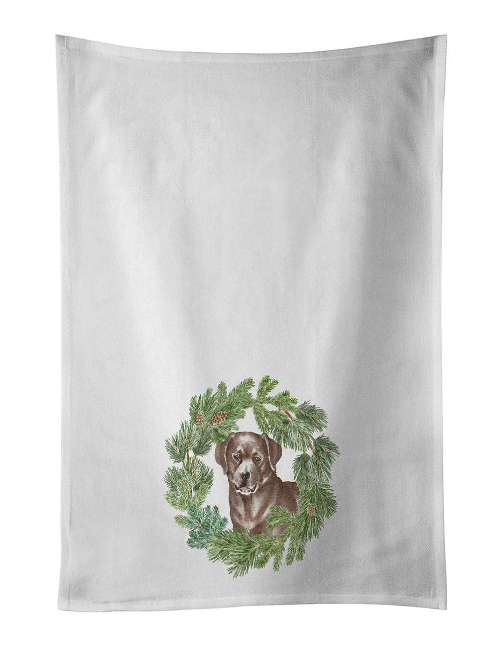 NEW Labrador Retriever Chocolate Christmas Wreath Kitchen Towel Set of 2 White Dish Towels Decorative Bathroom Hand towel for Hand, Face, Hair, Yoga, Tea, Dishcloth, 19 X 28", White