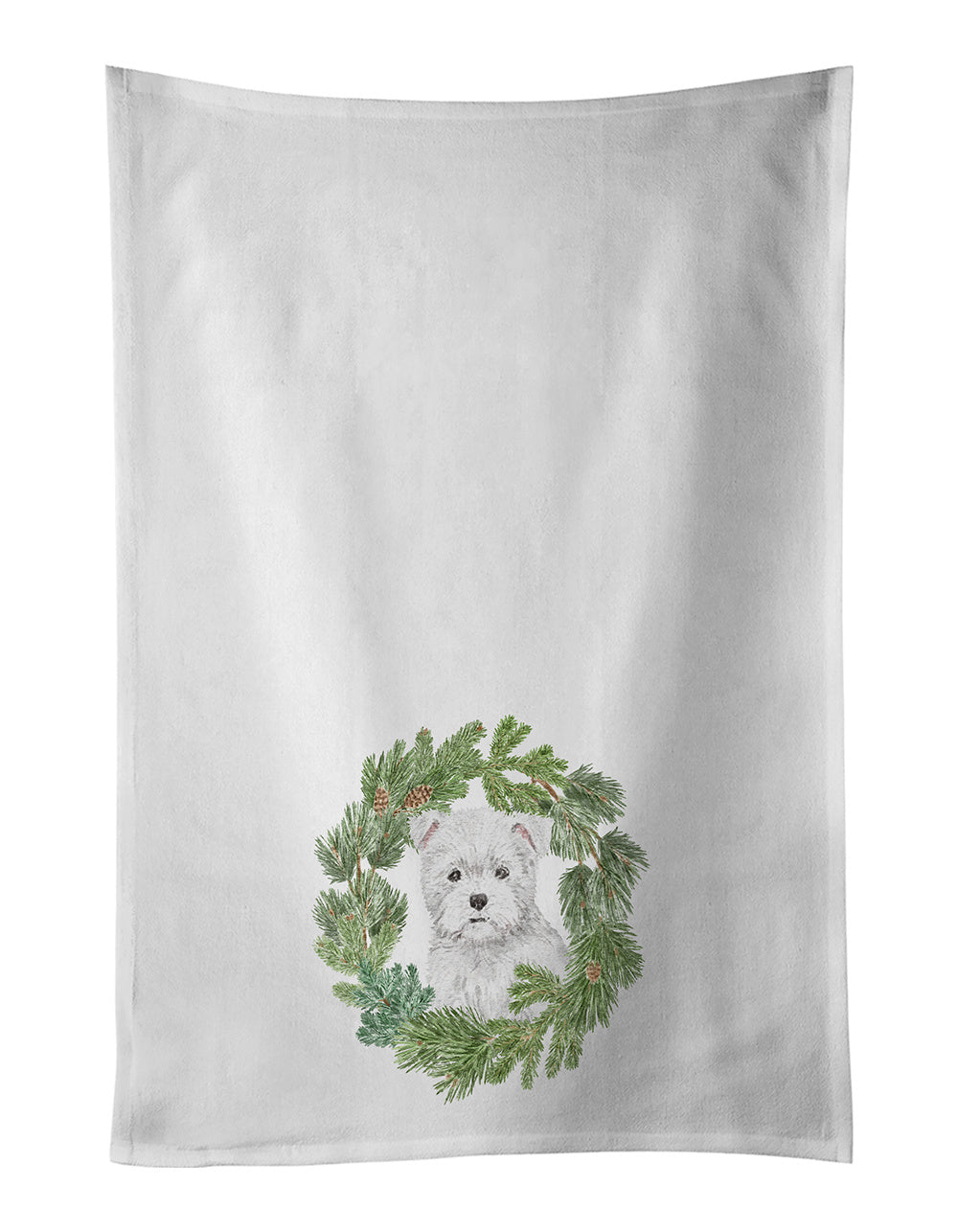 NEW West Highland White Terrier Puppy Christmas Wreath Kitchen Towel Set of 2 White Dish Towels Decorative Bathroom Hand towel for Hand, Face, Hair, Yoga, Tea, Dishcloth, 19 X 28", White