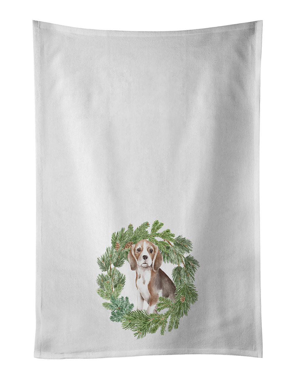 NEW Beagle Puppy Christmas Wreath Kitchen Towel Set of 2 White Dish Towels Decorative Bathroom Hand towel for Hand, Face, Hair, Yoga, Tea, Dishcloth, 19 X 28", White