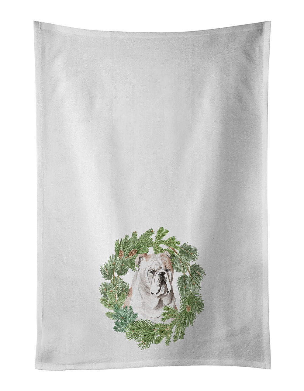 Bulldog Fawn Christmas Wreath Kitchen Towel Set of 2 White Dish Towels Decorative Bathroom Hand towel for Hand, Face, Hair, Yoga, Tea, Dishcloth, 19 X 28", White