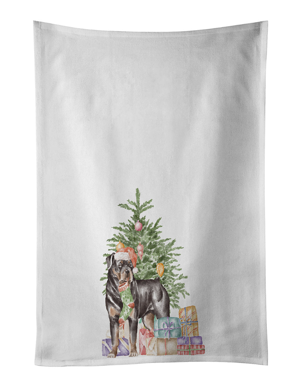 NEW Rottweiler Christmas Presents and Tree Kitchen Towel Set of 2 White Dish Towels Decorative Bathroom Hand towel for Hand, Face, Hair, Yoga, Tea, Dishcloth, 19 X 28", White