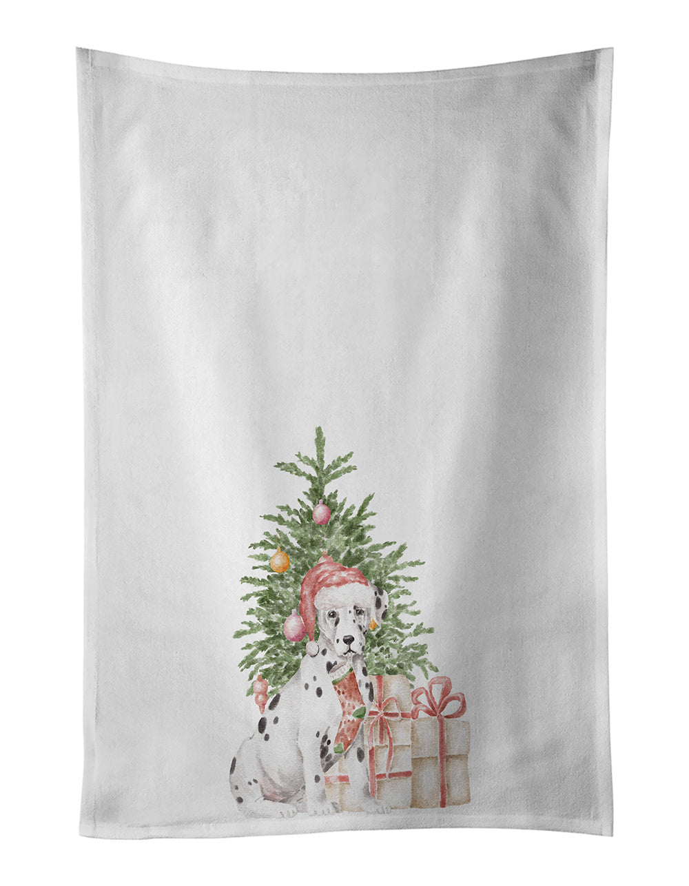 NEW Dalmatian Christmas Presents and Tree Kitchen Towel Set of 2 White Dish Towels Decorative Bathroom Hand towel for Hand, Face, Hair, Yoga, Tea, Dishcloth, 19 X 28", White