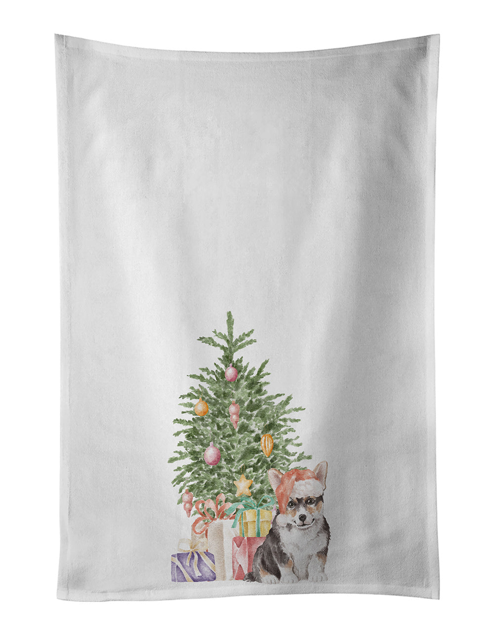 NEW Corgi Puppy Christmas Presents and Tree Kitchen Towel Set of 2 White Dish Towels Decorative Bathroom Hand towel for Hand, Face, Hair, Yoga, Tea, Dishcloth, 19 X 28", White