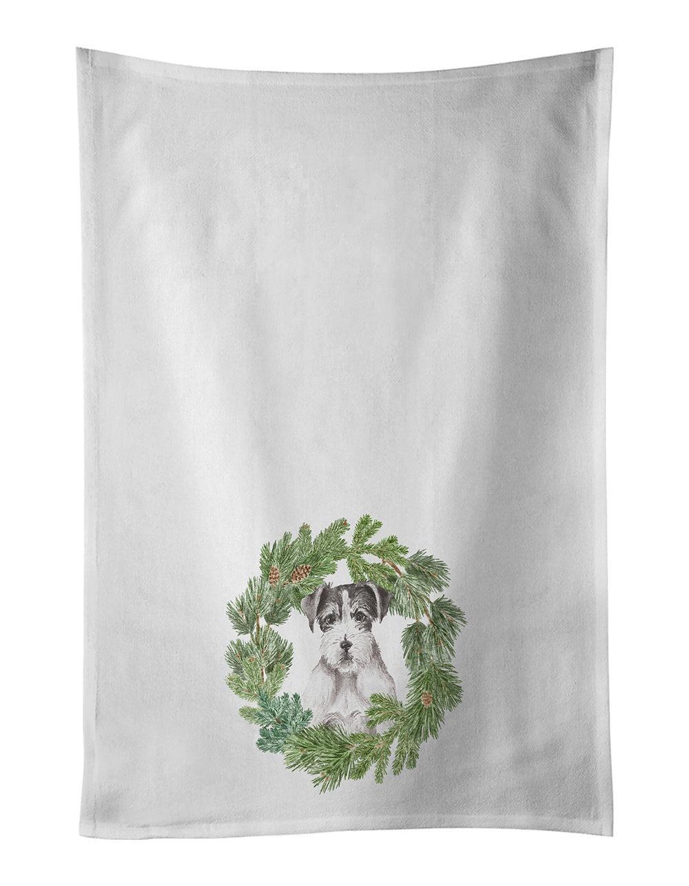 NEW Jack Russell Terrier Black and White Wirehaired Christmas Wreath Kitchen Towel Set of 2 White Dish Towels Decorative Bathroom Hand towel for Hand, Face, Hair, Yoga, Tea, Dishcloth, 19 X 28", White