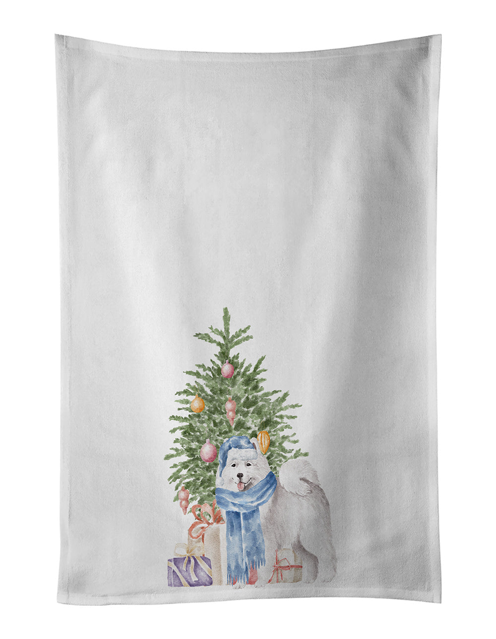 NEW Samoyed #2 Christmas Presents and Tree Kitchen Towel Set of 2 White Dish Towels Decorative Bathroom Hand towel for Hand, Face, Hair, Yoga, Tea, Dishcloth, 19 X 28", White