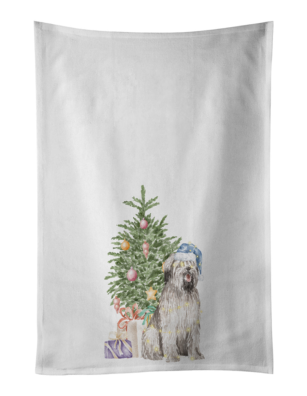 NEW Briard #2 Christmas Presents and Tree Kitchen Towel Set of 2 White Dish Towels Decorative Bathroom Hand towel for Hand, Face, Hair, Yoga, Tea, Dishcloth, 19 X 28", White