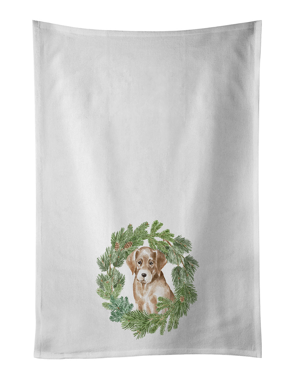 NEW Labrador Retriever Puppy Yellow Christmas Wreath Kitchen Towel Set of 2 White Dish Towels Decorative Bathroom Hand towel for Hand, Face, Hair, Yoga, Tea, Dishcloth, 19 X 28", White